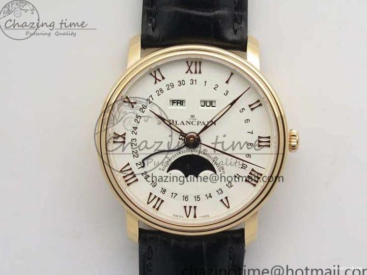 0512 FlexibleFit Villeret Quantième Complet 8 Jours SS Complicated Function OMF 1:1 Best Edition White Dial on Black Leather Strap A 7984